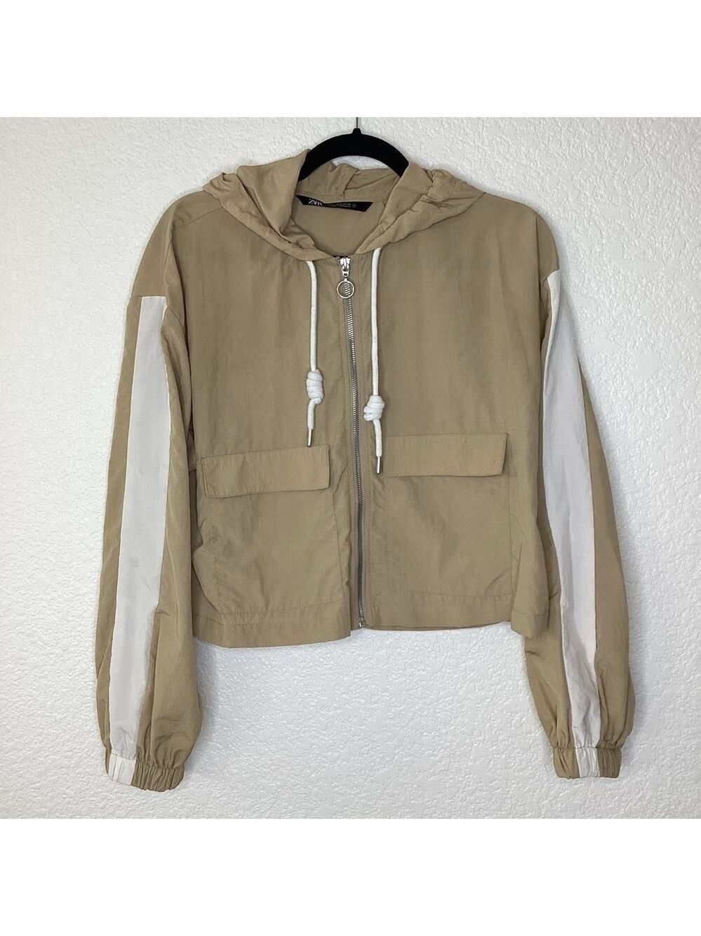ZARA SIZE S ACTIVE ANORAK JACKET TAN SHORT CROPPED TOP GUC - Picture 3 of 14